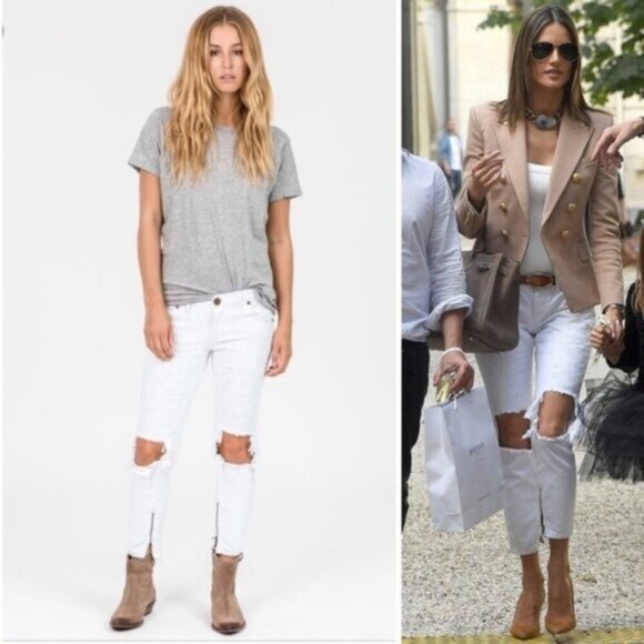 Free People One Teaspoon White Freebirds Skinny Jeans Denim Ankle Zip Denim 25 - Picture 1 of 16